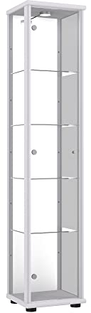 K-Möbel Glasvitrine in Alu/Silber (176x37x33 cm) mit 4 höhenverstellbaren Glasböden, Spiegel, LED - Modellauto Vitrine Silber - Vitrinenschrank Silber - Sammlervitrine - Wohnzimmerschrank Regal Glas