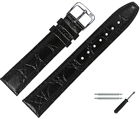 MARBURGER Uhrenarmband 18mm Leder Kroko (Caiman) Prägung Mit Naht - Werkzeug Montage Set 52918