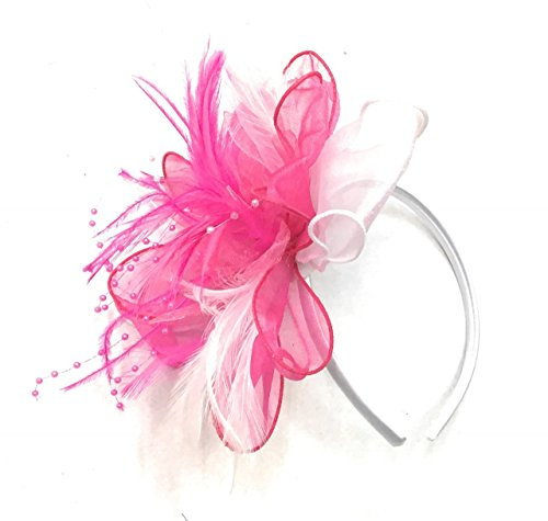 Caprilite Fuchsia Hot Pink and White Feather Fascinator Headband Wedding Ascot Races Ladies