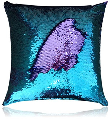 San Tungus 14x14 Teal and Light Purple Mermaid Pillow Reversible Sequin Pillow That Changes Color