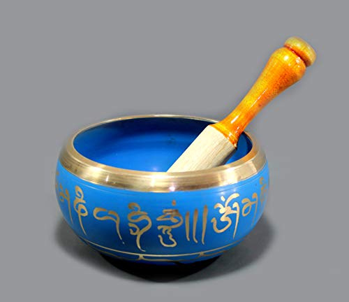 eSplanade - 6 Zoll - Klangschale tibetanisches buddhistisches Gebet Instrument mit Schlagstock | OM Bell | OM Bowl | Meditationsschale | Musiktherapie (Blau)
