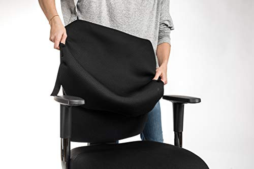SESCO CLEANCHAIR Bürostuhlbezug für die RÜCKENLEHNE (Größe Large) Waschbarer Bezug für Ihre Bürostuhlrückenlehne - Rückenlehnengröße ca. 40-52 cm Breite und 50-70cm Höhe - Schwarz
