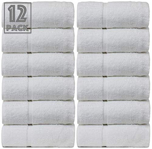 A & B TRADERS 100% Egyptian Cotton White Guest Towels | Pack of 12 | 600 GSM Superior Hotel Quality | Soft and Absorbent | Size 30 x 50 cm