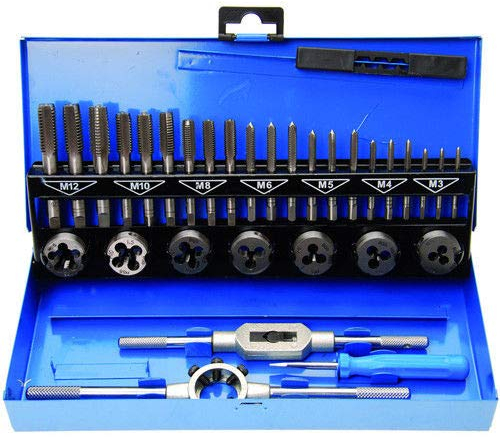 AUFUN Gewindeschneider set 32 tlg. Gewindebohrer Satz Gewindeschneidsatz Schneider Bohrer aus Wolframstahl Gewindeschneid Satz Werkzeug Set inkl. Aufbewahrungskoffer, M3, M4, M5, M6, M8, M10, M12