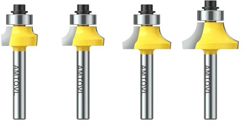 AMTOVL 4PCS Brocas de Enrutador Redondo 1/4 ”Juego de Brocas de Enrutador para Redondeo de Esquinas Juego de Brocas de Enrutador - 1/8 '' 3/16 '' 1/4 '' 5/16 '' Radio