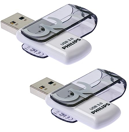 Philips 2 Unidades USB Stick 32GB Memory USB 3.0 Flash Drive Vivid Edition with Swivel for PC, Laptop, Computer Data Storage 2 x 32GB Reads up to 100MB/s Grey