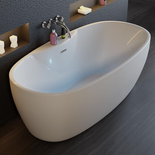 Tronitechnik® Freistehende Badewanne ANAFI Maße ca. 170 x 80 x 58cm Wanne - Füllmenge 195 Liter, aus Acryl mit Siphon/Ablaufgarnitur und Überlaufschutz in weiß Luxus Badewanne im Nostalgielook