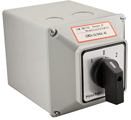 Heschen Universal Rotary Changeover Switch SZW26-63/D404.4D 660V 63A ON-OFF-ON 3 Position 4 Phase 16 Terminals CE with Master Switch Exterior Box, Suitable For AC Circuit Conversion, TUV
