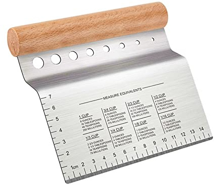 DflowerK Dough Pastry Scraper Chopper Cutter Stainless Steel Great as Griddle Bread Pizza Dough Cutter with Double-Sided Measuring Marks Kale Herb Stripper 8 Holes