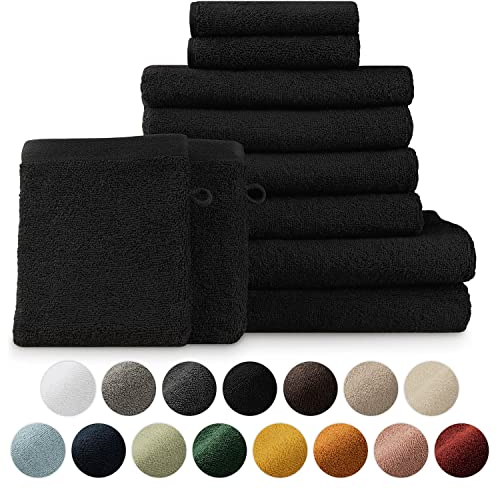 Blumtal Set Asciugamani Bagno, Asciugamani Super Assorbenti, 100% Cotone Certificato Oeko-Tex 100, Set da 2 Teli + 4 Asciugamani + 2 Salviette Viso+ 2 Guanti, Nero