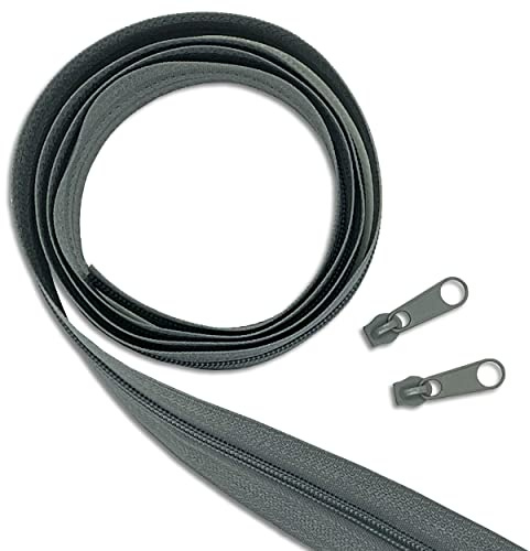Wohnkult Reißverschluss-Set: 20 m Endlos-Reißverschluss | 3 mm Spirale | + 50 Zipper | Meterware | 25 Auswahl Nähen Reparatur (528 | Grau)