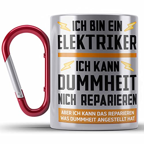Trendation - Elektriker Geschenke für Männer Edelstahl Tasse Karabiner Geschenk Elektriker Elektroniker Geschenkidee (Rot)