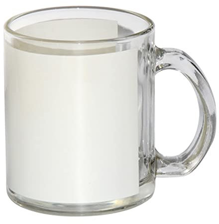 Sublimation Glass Clear Transparent White Patched Blank Gift Mug 11 ounces 1 piece Heat Thermal Coating Transfer dye Diswashable Microwave Safe