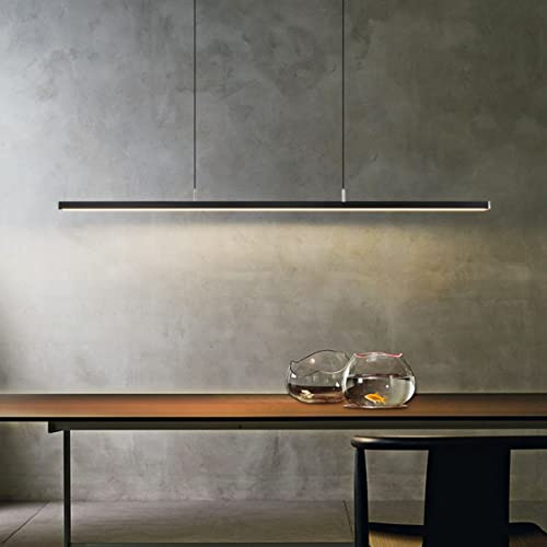 Bellastein LED Linear Design Pendant lamp Dining Table lamp with Remote Control Pendant lamp Height Adjustable Hanging lamp for Indoor use Table officechandelier (Black, L80cm/32W)