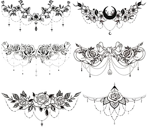 6 Foglie Tatuaggio Petto Delle Donne Finti Tatuaggi Del Culo Tatuaggio Del Body Adesivo Per Le Donne Nero Temporre Tatuaggi Attaccare Pancia, Petto, Vita E Dorso