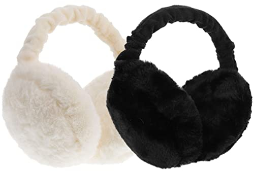 BESPORTBLE 2 Stück Ohrenschützer : Faltbare Winter-Ohrenwärmer Winddichte Weiche Warme Pelzige Ohrenschützer Baby-Damen-Geschenk Für Kaltes Winterwetter (Schwarz Weiß)