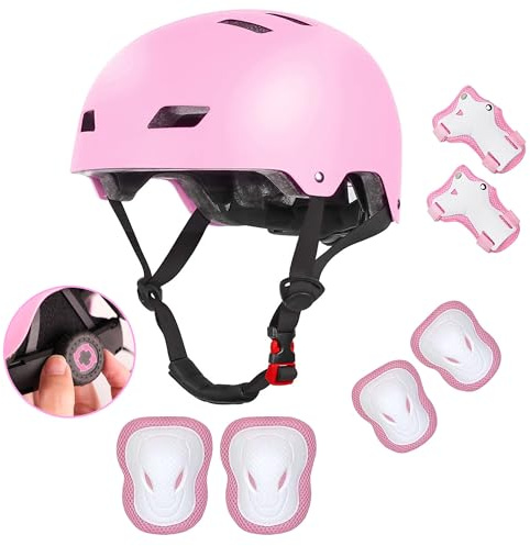 Banzk Cykelhjälm för barn med knäskydd armbågsskydd handledsskydd för ålder 2-3-5-8-10-14+ flickor/pojkar, ventilation multi-sport skoter rullskridskor rullskridskor rullskridskor skateboard cykling