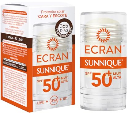 Ecran Sunnique - Crema Sólida FPS 50+, Protección Alta UVB + UVA e IR-A, Anti Polución y Luz Azul, Protege la Piel Facial, Fórmula con VitEox 80, Resistente al Agua - 30 ml