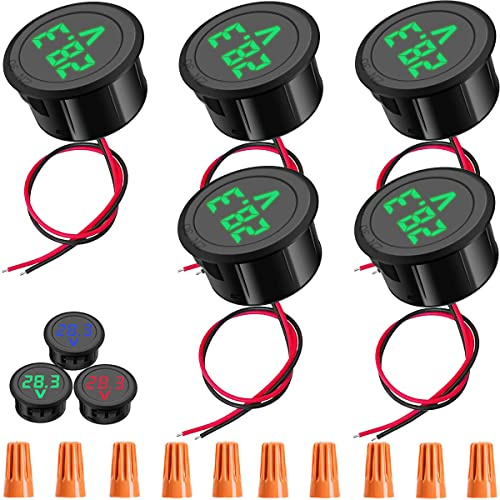 Youmile 5 pcs DC 5-100V Voltímetro digital LED Pantalla digital Voltímetro automático Detector de voltaje del automóvil Probador Monitor con tapa de perilla para motocicleta Barco Camión (Verde)