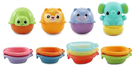 VTech Stack & Splash Bathtime Boats, Stacking & Linking BathTub Toy with 9 Colourful Boats & 3 Animal Characters, Bath Gift for Babies & Toddlers 0, 6, 12 months +, English version