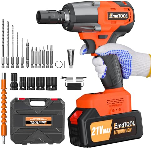 Yiyai Avvitatore a percussione a batteria da 1/2 pollici, senza spazzole, 4000 mAh chiave elettrica 3 in 1, 550 NM e 3400 RPM con 16 accessori, avvitatore a impulsi brushless con luce a LED per Auto