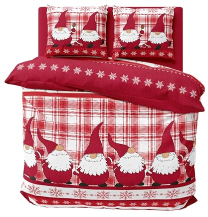 one-home Winter Bettwäsche 240x220 cm Wichtel Weihnachten rot weiß Flausch Warme Fleece
