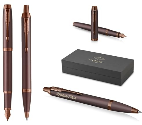 PARKER Schreibset IM Professionals Monochrome Kugelschreiber und Füllfederhalter mit Gravur | Premium Stift | Geschenkbox | blaue Pantrone | personalisiert | Geburtstag (Burgundy)