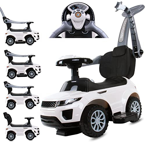 4in1 Kinderauto Rutschauto ab 1 Jahre und Schiebeauto mit Hupe und Musik, Rutschauto mit Stauraum unter dem Sitz, Spielzeugauto ab 1 Jahren (Weiß)