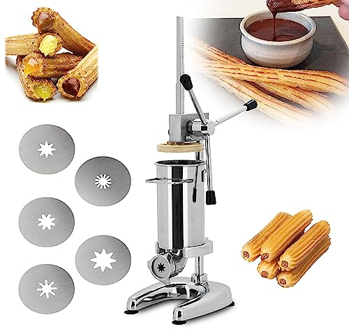 TiLeze Macchina Manuale per Churros Maker, Macchina per Frutta Latina in Acciaio Inossidabile con 5 ugelli Commerciale Commerciale, Tipo Verticale per Uso Domestico Ciambelle spagnole manuali