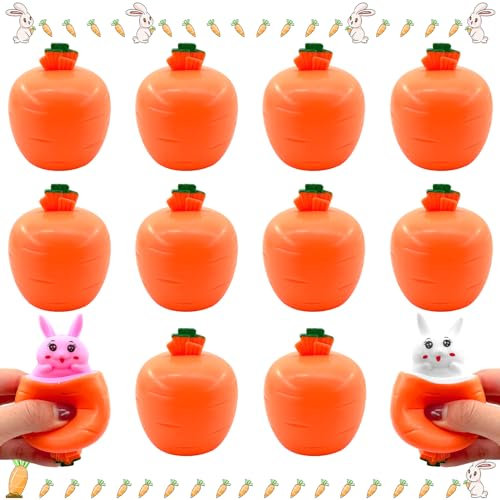 TOPJOWGA Anti Stress Bälle Ostern, 10 Stück Stressball Kreatives Karotten Kaninchen StressSpielzeug, Stressball in Ostereier, Stress Relief Spielzeug, Mitgebsel Kindergeburtstag Geschenk Ostern