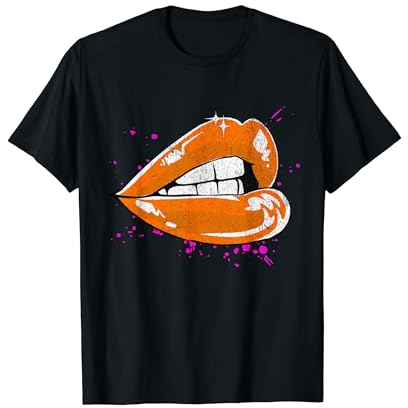 Große Lippen mit orangefarbenem Lippenstift, 80er Jahre 1980er Valentinstag T-Shirt