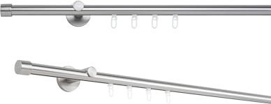 metablo Gardinenstange auf Maß mit Endstück Kappe Innenlauf Ø 20mm Wandabstand 6,5cm Komplettset Edelstahl-Optik 300cm