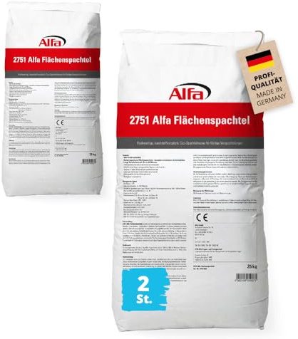 2x Alfa Flächenspachtel 25 kg – Spachtel-Masse zum Spachteln (50 kg) | Profi-Qualität - Zum Spachteln und Glätten von Putz, Mauerwerk etc. - Optimal zum Flächenspachteln - Atmungsaktiv