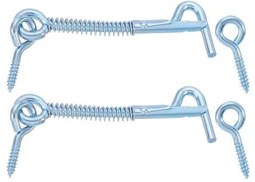 QUARKZMAN 2pz Gancio per Cabina Sicurezza con Occhiello, 76mm Gancio Cancello in Ferro e Chiusura a Occhiello con Serratura a Molla per Cancello Armadio Giardino Porta Scorrevole Bagno