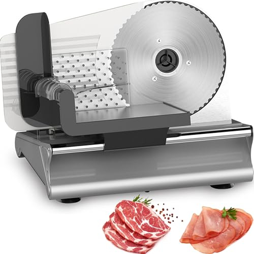 ylpddmm Trancheuse Électrique 200W, Trancheuse à Jambon,Lame 190mm Trancheuse Charcuterie,Facile à Nettoyer, Trancheuse à Pain Électrique avec Épaisseur Réglable de 1-15 mm,110V