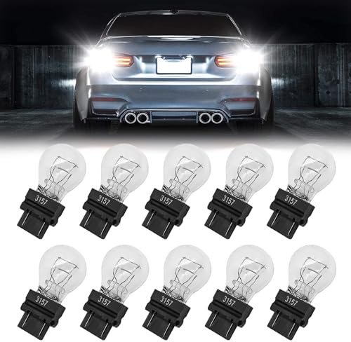 Pleoos 3157 Light Bulb 10 Pack, 3157 Automotive Brake Light Turn 3157 Miniature Bulb Mini Bulb Taillight Turn Signal Light, Plastic Base,Replacement for Cars,Trucks,SUVs (White)