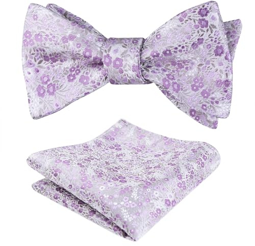 Alizeal – Ensemble de nœud papillon et carré de poche pour homme – Motif floral – Nœud papillon pré-noué classique pour mariage et fête, taille unique