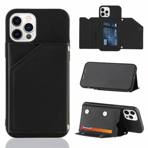 iPhone 16 plånboksfodral med korthållare stöttåligt PU-läder telefonfodral ställ ID kreditkortsfack folio flip skyddande skal för iPhone 16 svart
