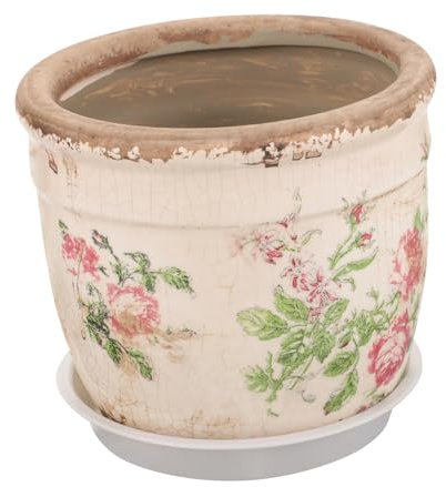 Cabilock Maceta de Cerámica Maceta Decorativa Vintage Estampado de Rosas Pequeña Orificio de Drenaje Jardinera para Suculentas para Plantas de Interior para Jardín y Hogar
