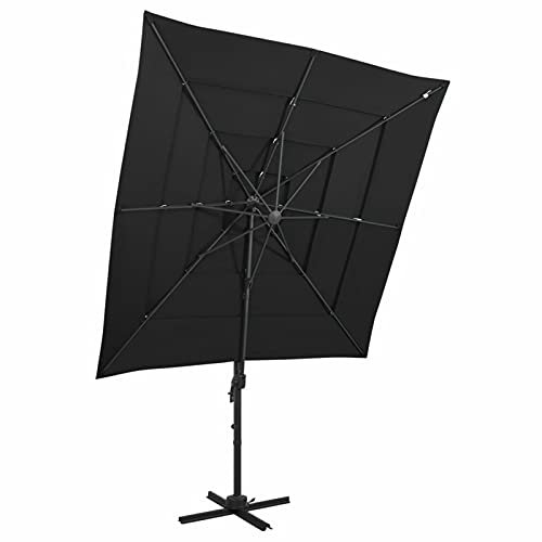 ShGaxin Sombrilla de 4 niveles con poste, Parasol Exterior Jardin, Sombrilla Jardin, Para Sol De Playa, aluminio negro 250x250 cm