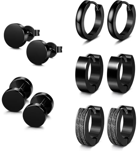 PEVRUAY Paar Edelstahl schwarz silber matt Herren, Herren Ohrringe Edelstahl Creolen Hoops Earrings Set Ohrringe Männer Frauen Knorpel Helix Piercing Ohr Mode Punk Ohrringe Creolen Schwarz Ohrringe