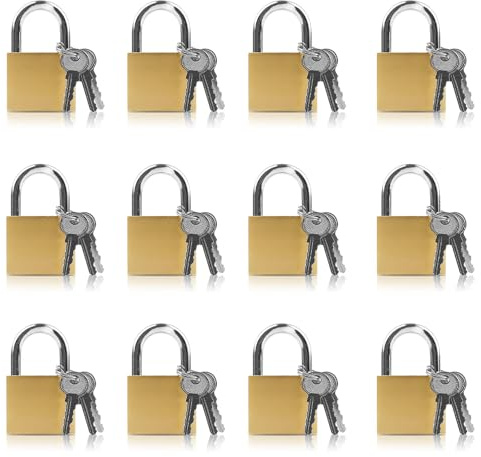 12 x Small Brass Padlocks 20mm with 24 Keys, Mini Solid Padlock for Lockers, Luggage, Suitcases, Tool Boxes, Jewellery Boxes & Cupboards, Rustproof Compact Travel Padlocks for Security