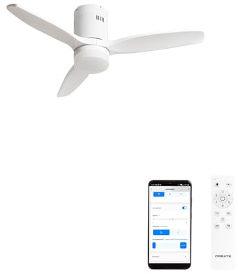 CREATE / WINDCALM NATURAL WOOD S/Ventilateur de plafond LED blanc Wifi et télécommande / 40W, Minuteur, Ø112 cm, 6 vitesses, 3 températures LED, fonction été-hiver