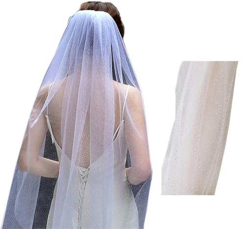 WTRYT Schleier 1 Stück Brautschleier mit kamm Glitzer Brautschleier hochzeitsschleier mit metallkamm Brautschleier lang Braut Tüll Brautschleier kurz brautkleid Schleier Hochzeit Zubehör Haarschmuck