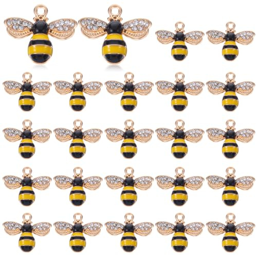 Ouligay 24 Stück Bienen Charms Anhänger Set Niedliche Armband Charms Anhänger für Armbänder, Gold Bienen Legierung Emaille Kettenanhänger Basteln für DIY Halskette Ohrring Armband Schmuckherstellung