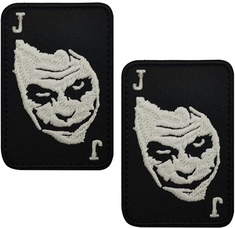 Joker Spielkarte bestickte taktische Patches, 8,2 x 5,3 cm, Schwarz und Weiß, Klettverschluss-Rückseite, 2 Stück