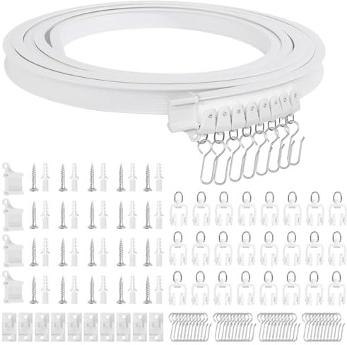 Vorhangschiene Flexibel 4m mit Stummen Rollen, Flexible Gardinenschiene Deckenmontage Gardinen Schienensystem Curtain Rail Vorhangschiene Deckenmontage Duschvorhang Schiene Vorhang Schienensystem