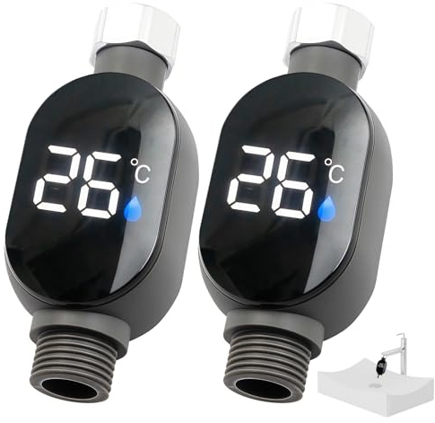 2 Stück LED Digital Badethermometer: Wasserdicht LED-Anzeige Duschthermometer 0-99 ℃ Echtzeit Wasserdurchfluss Badethermometer Baby Shower Thermometer Wasserthermometer Baby