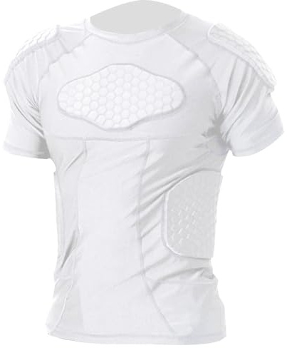 Maglietta a compressione imbottita con protezione per le spalle, da uomo, protezione per il torace, calcio, paintball, baseball, 5-bianco, XL