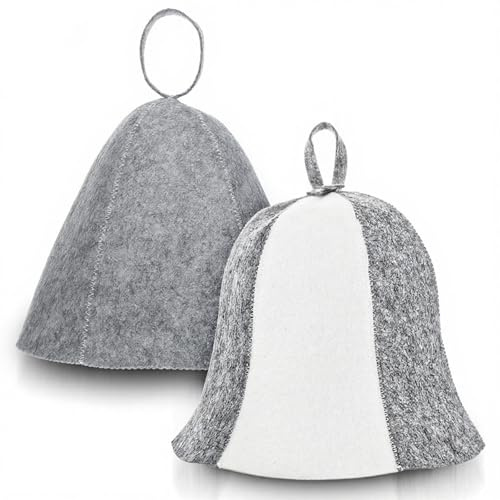 2 Pack Sauna Hat for Women and Men Felt Wool Sauna Cap Hair Protector Russian Hat for Bath Bathroom House Accessories, White Grey